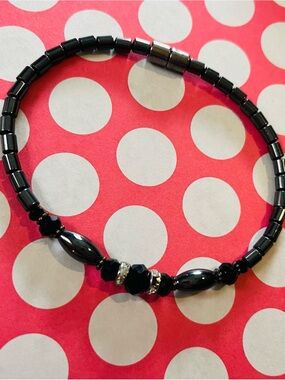 Black Hematite Stretch Bracelet with Faceted Accents